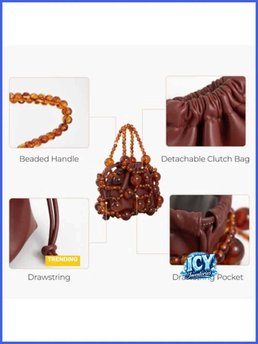Beaded Faux Leather Hobo Crossbody Bag with Chain Strap